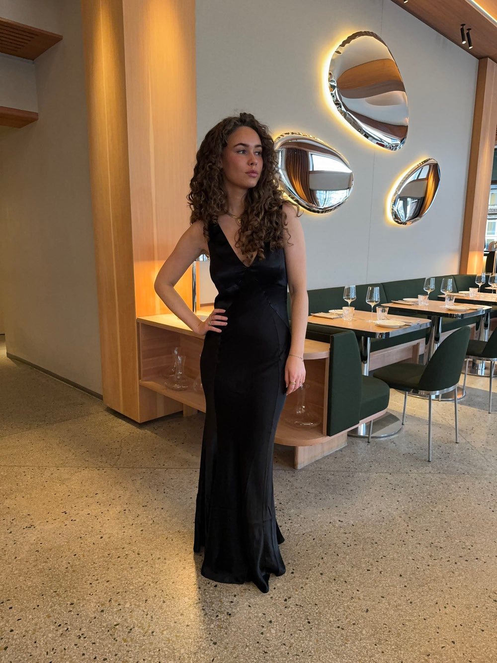 Miana maxi satin dress - Black