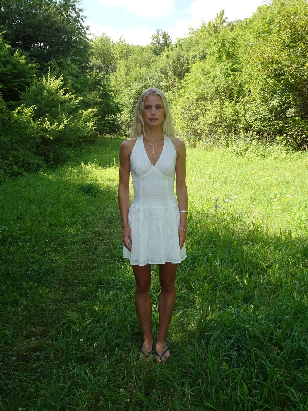 Zosia dress with tie detail – White