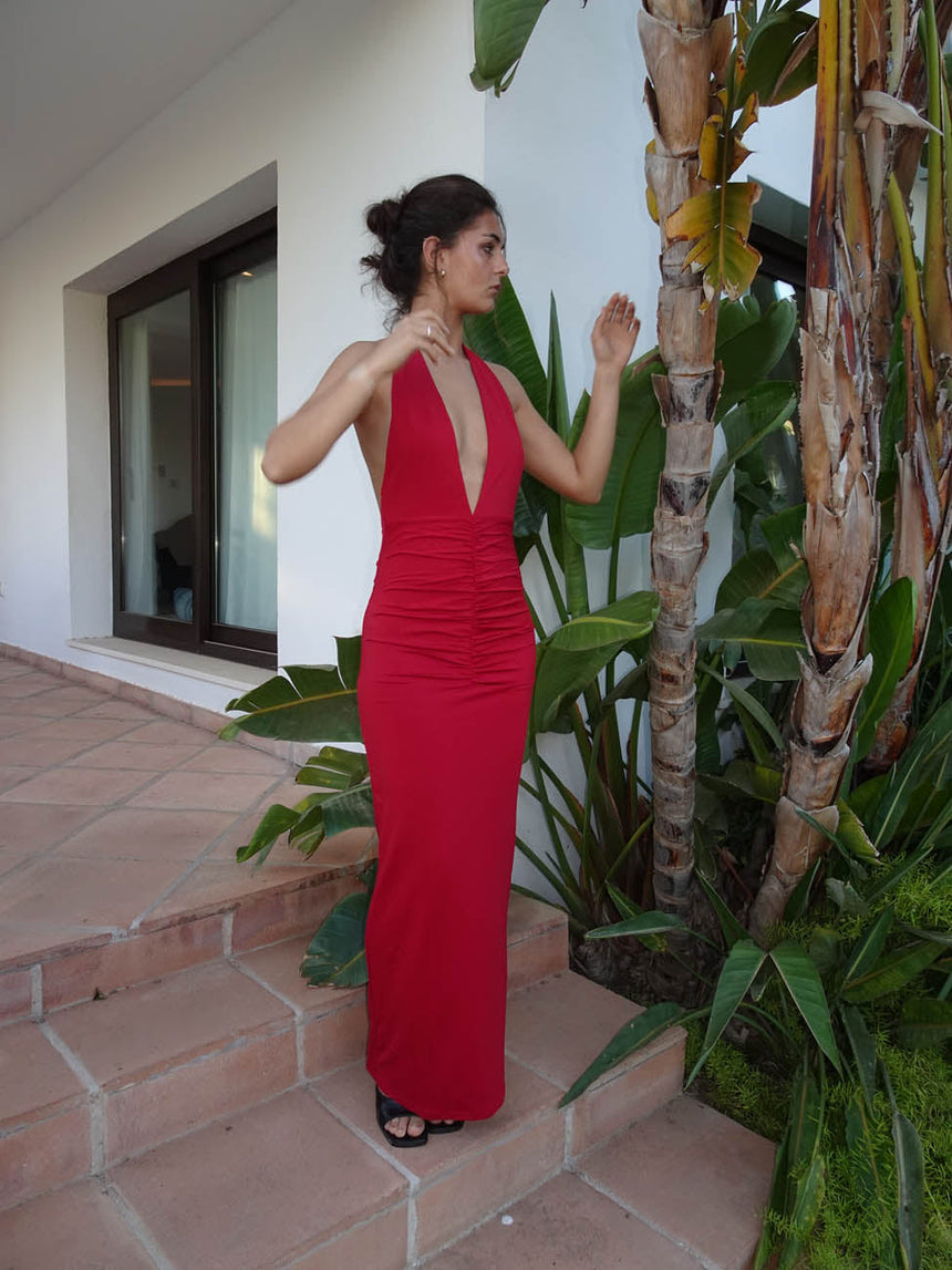 Tasha dress with open bag - Red