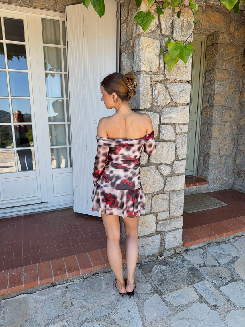 Chila dress with flowers – White/black/red