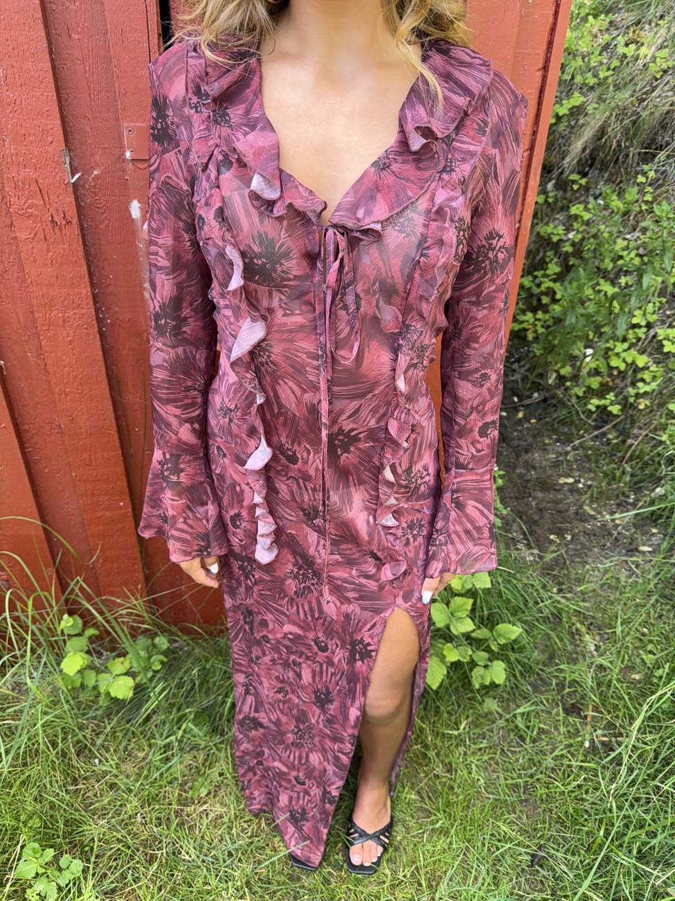 Amy maxi dress with flower pattern - Purple/winered