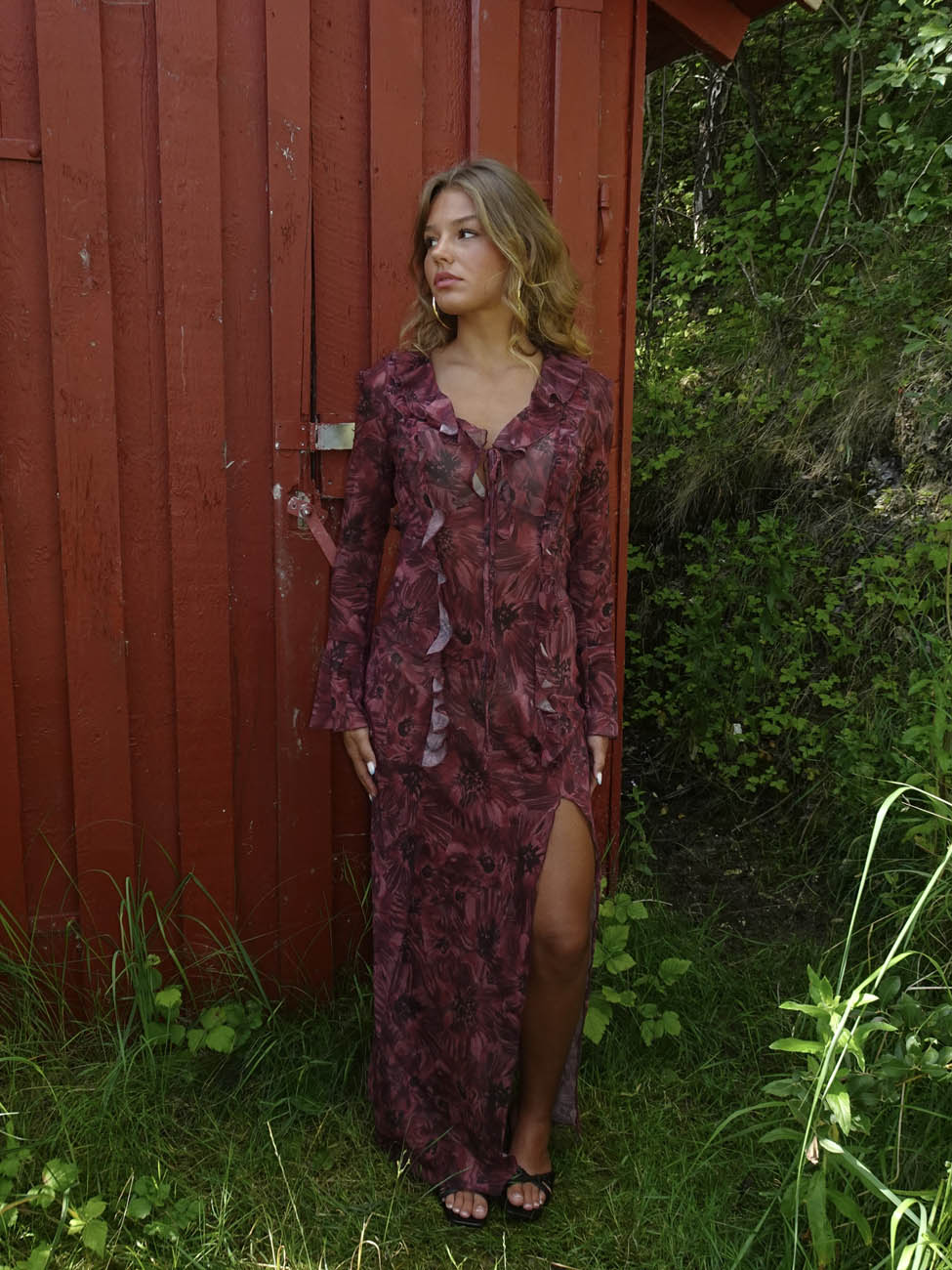 Amy maxi dress with flower pattern - Purple/winered