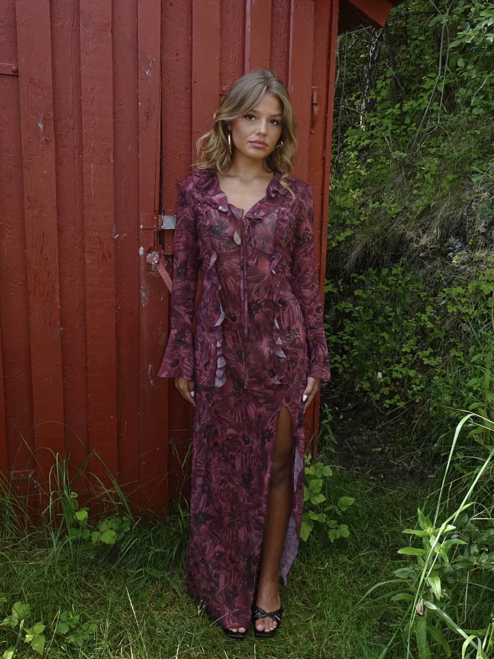Amy maxi dress with flower pattern - Purple/winered