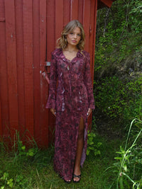 Amy maxi dress with flower pattern - Purple/winered