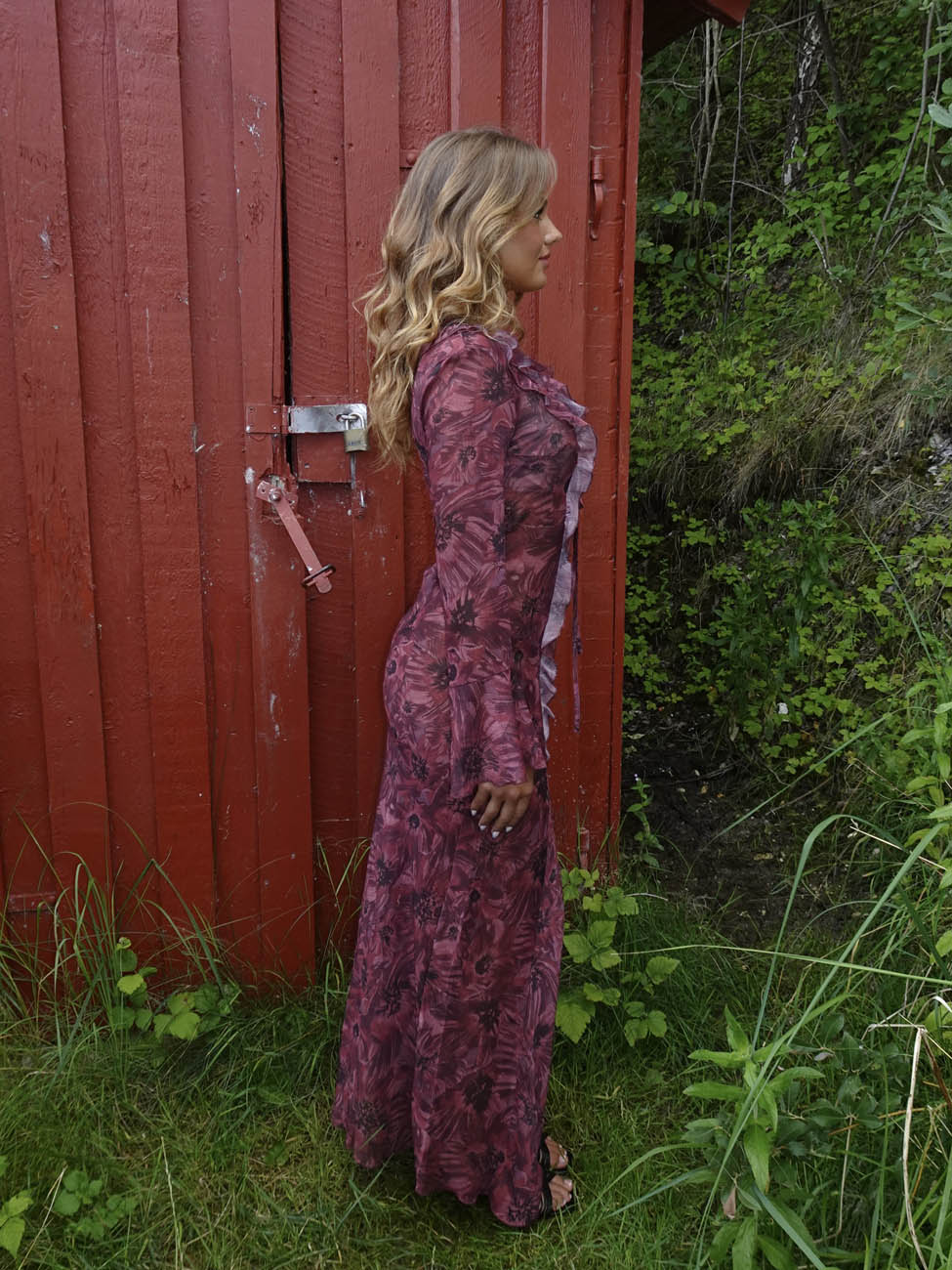 Amy maxi dress with flower pattern - Purple/winered