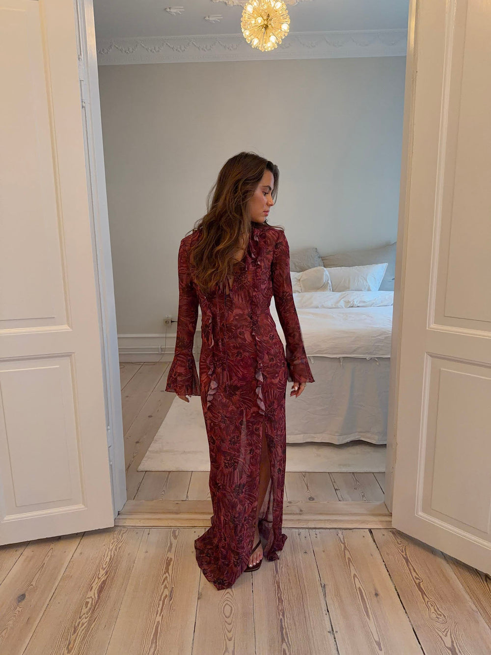 Amy maxi dress with flower pattern - Purple/winered