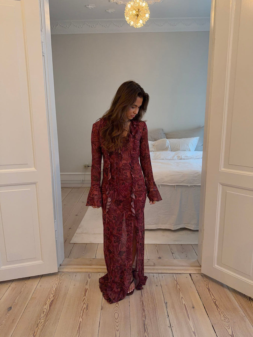 Amy maxi dress with flower pattern - Purple/winered