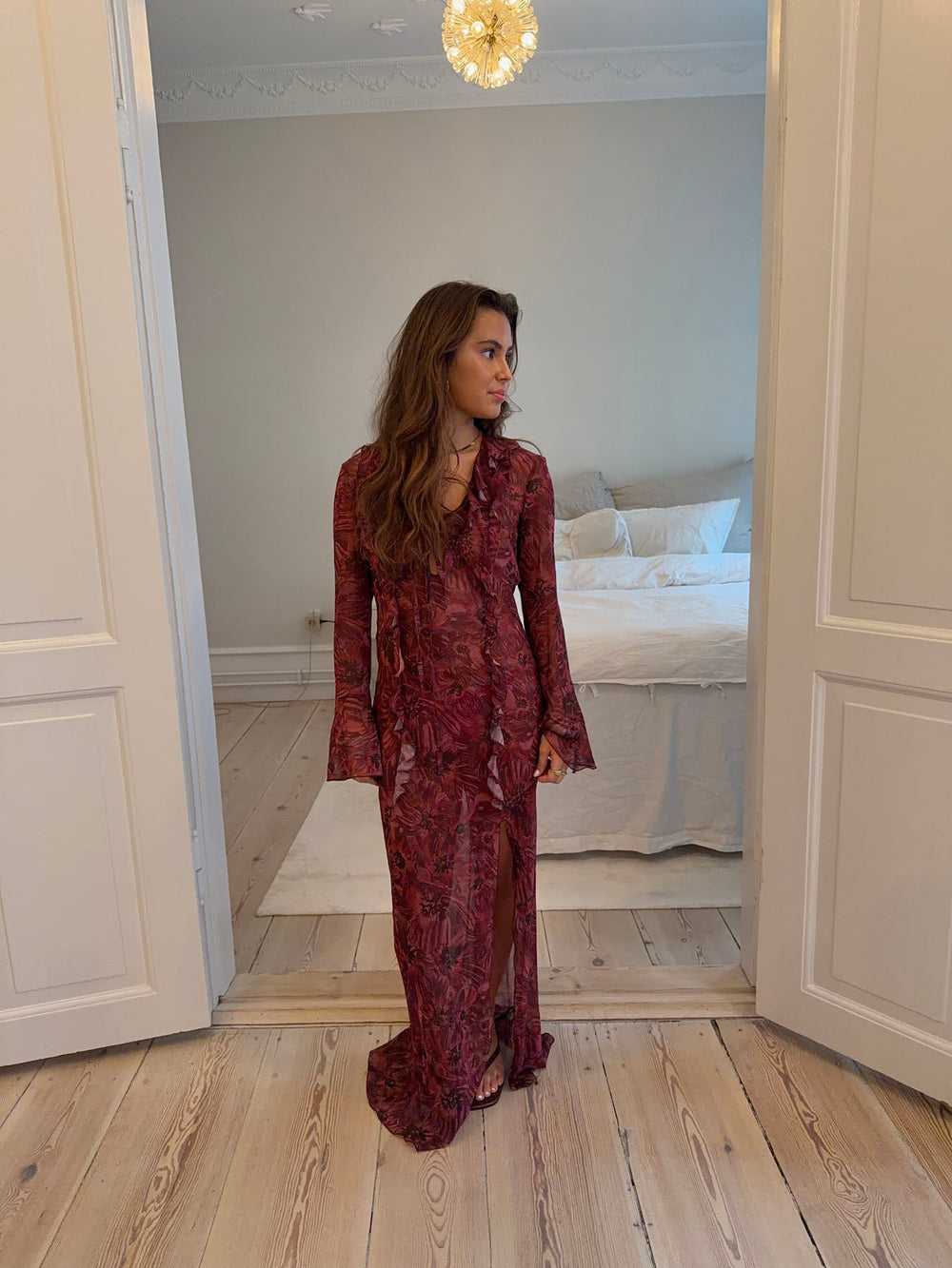 Amy maxi dress with flower pattern - Purple/winered