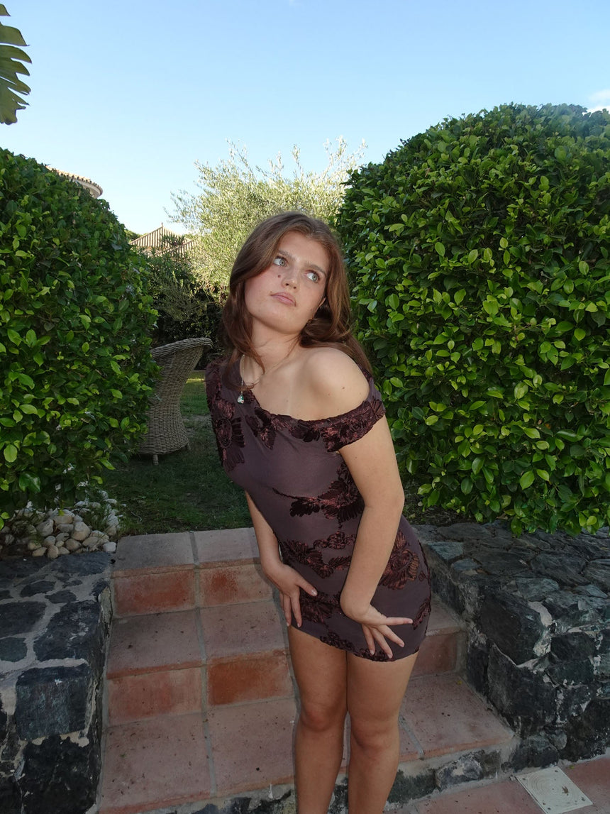 Avina dress with flowers - brown