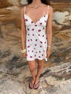 Elodia satin dress with floral print – White/red