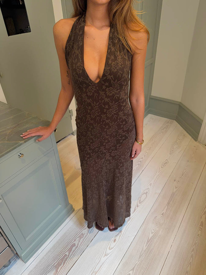 Tulla dress with lace pattern - Brown