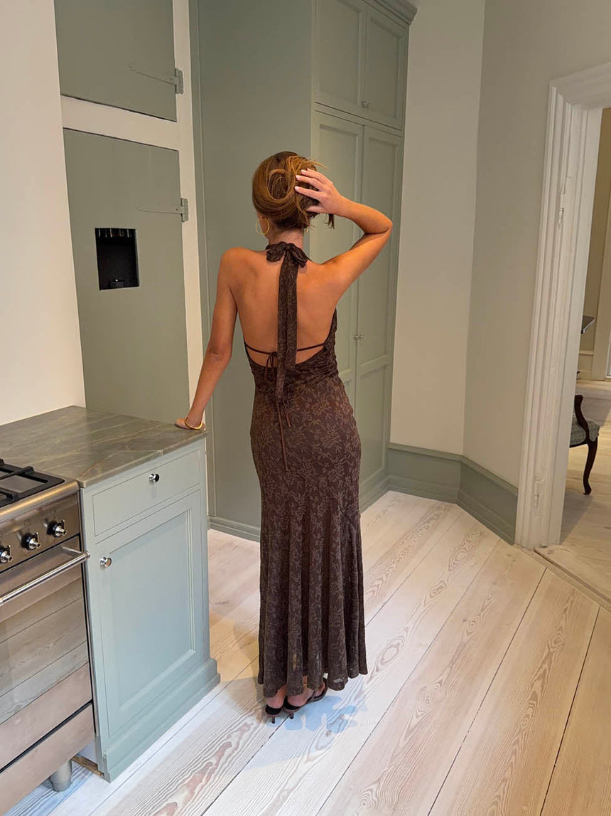 Tulla dress with lace pattern - Brown