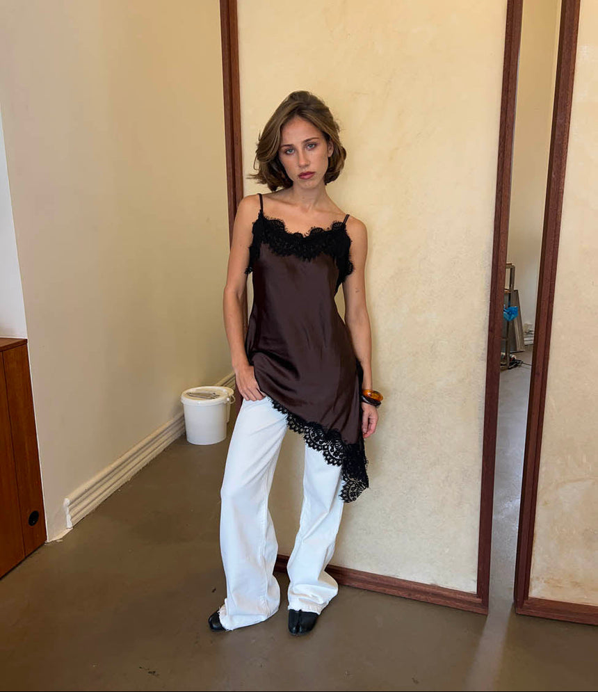 Dixie dress with lace - Brown/black