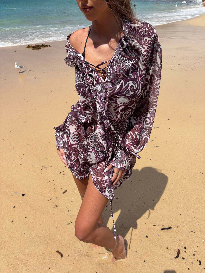 Rose dress with ruffles - Purple/white