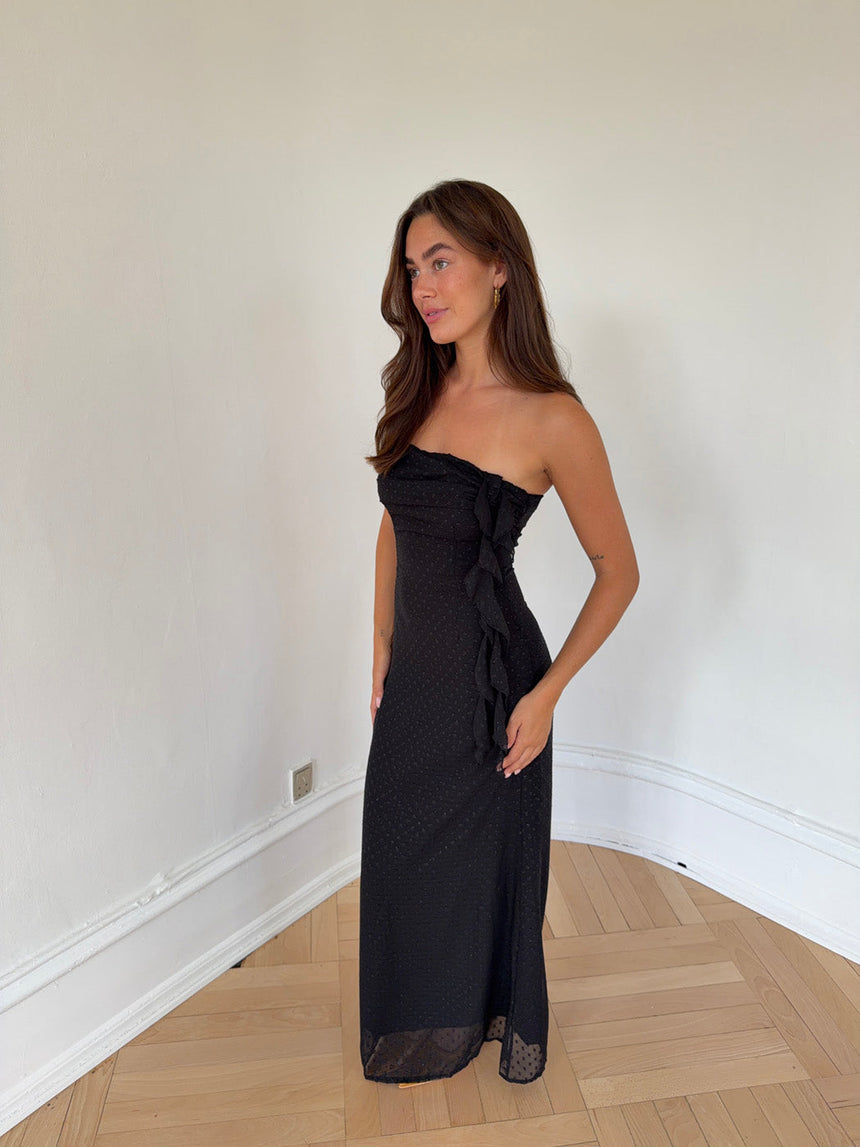 Svera shimmer dress with ruffle detail - Black
