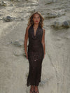 Eudora maxi dress with sequin flowers – Brown