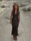 Eudora maxi dress with sequin flowers – Brown