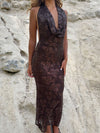 Eudora maxi dress with sequin flowers – Brown
