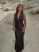 Eudora maxi dress with sequin flowers – Brown