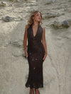 Eudora maxi dress with sequin flowers – Brown