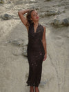 Eudora maxi dress with sequin flowers – Brown