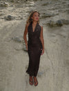 Eudora maxi dress with sequin flowers – Brown