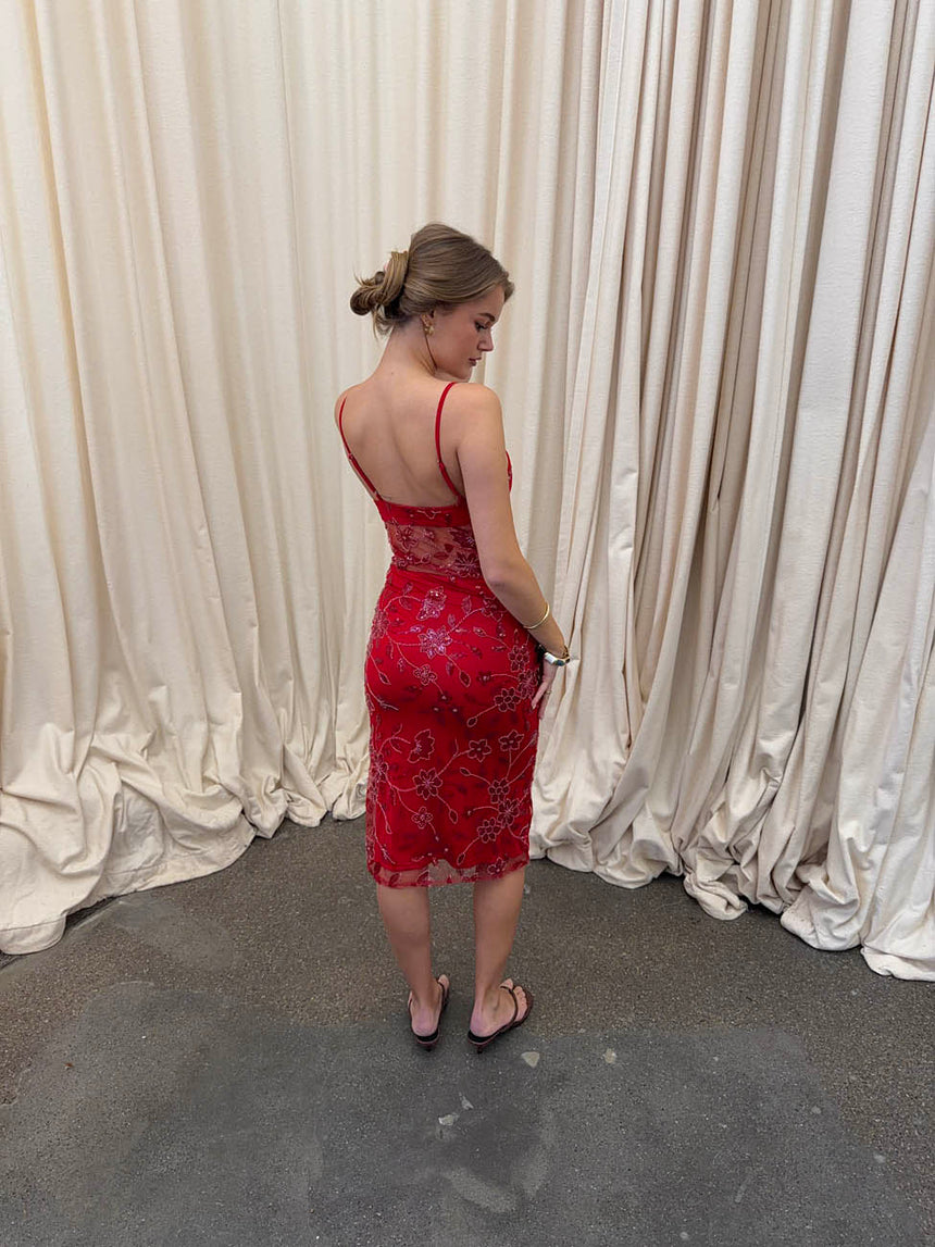 Shakira dress with pearls - Red