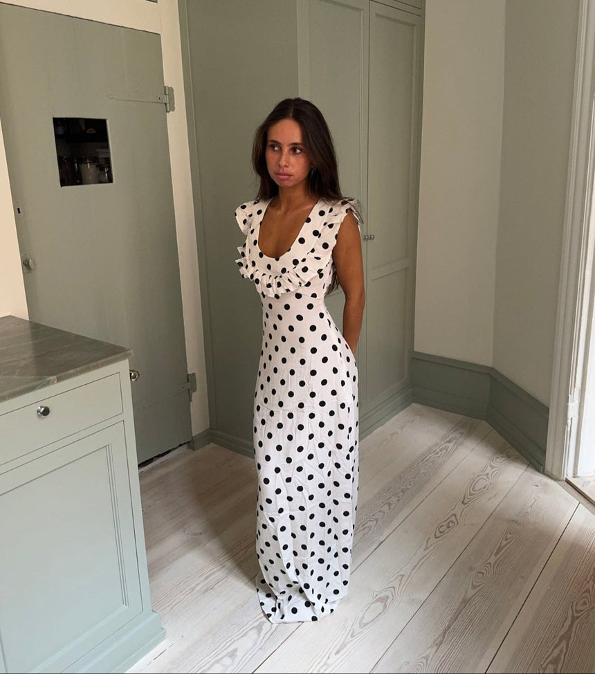 Luna dress with polka dots - Off White/black