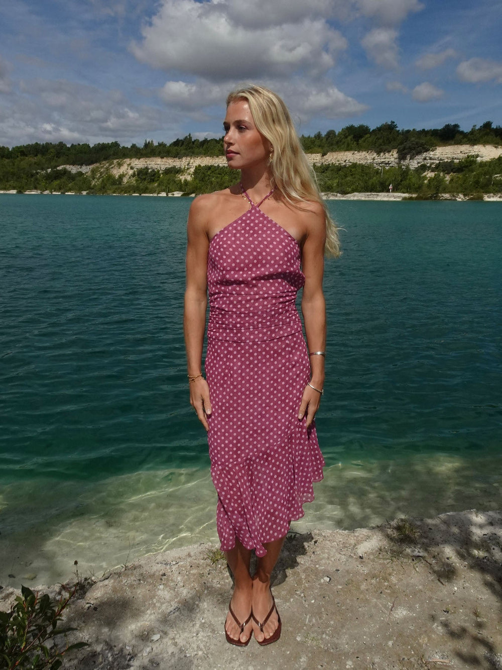 Melisanna dress with polka dots – Magenta/light pink