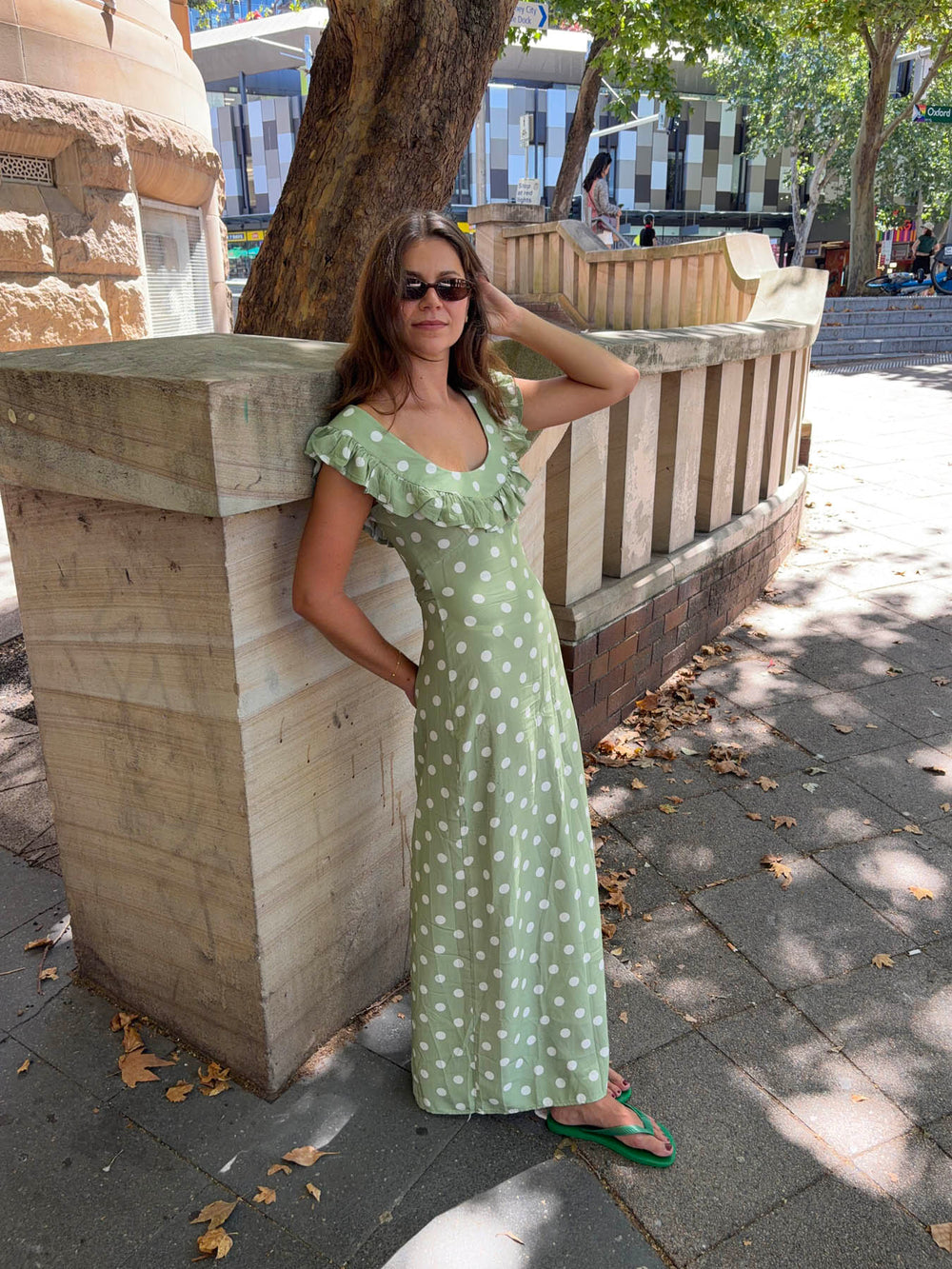 green dress with white polka dots Kids 'Sabrina' Vintage Dot 50's Girls - / 9 The Regio Midi Dress in Polka Dot Green is a study in graceful structure and understated charm Luna dress with polka dots
