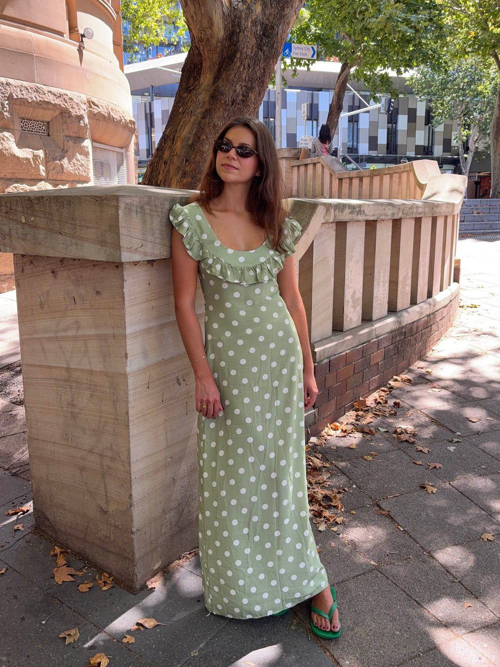 Luna dress with polka dots - Green/white