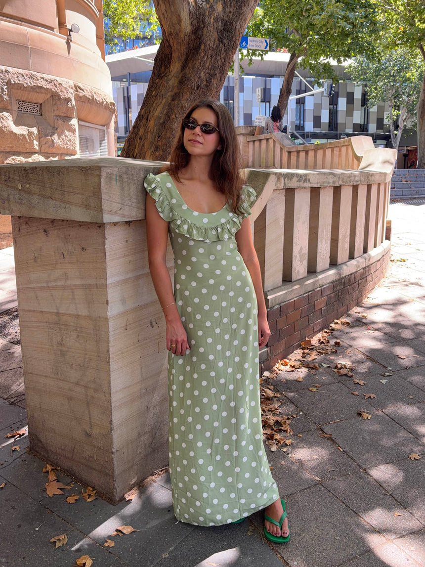 Luna dress with polka dots - Green/white