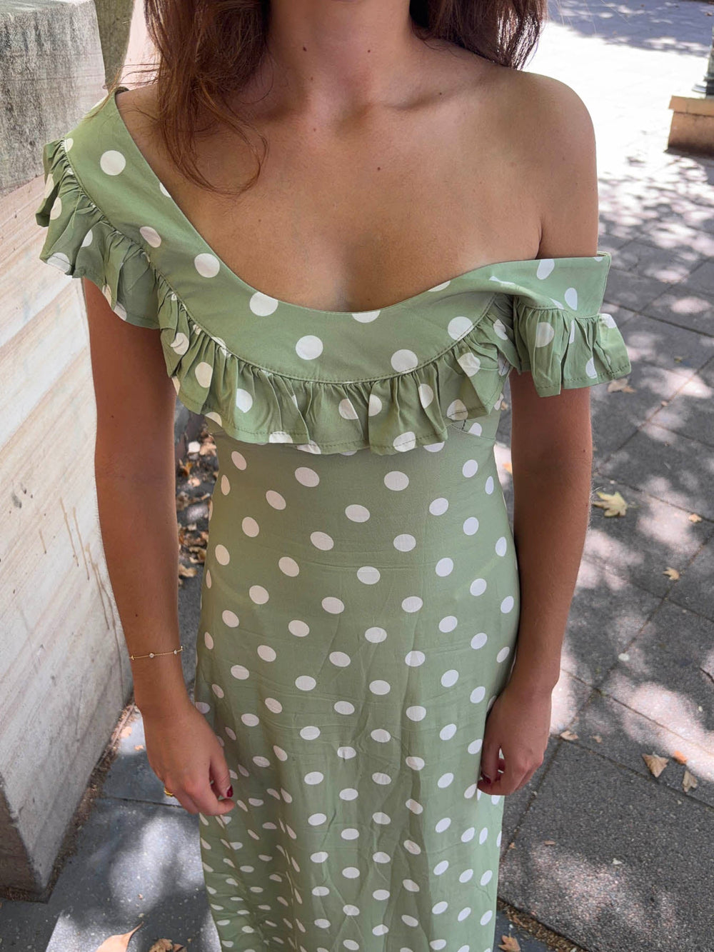 Luna dress with polka dots - Green/white