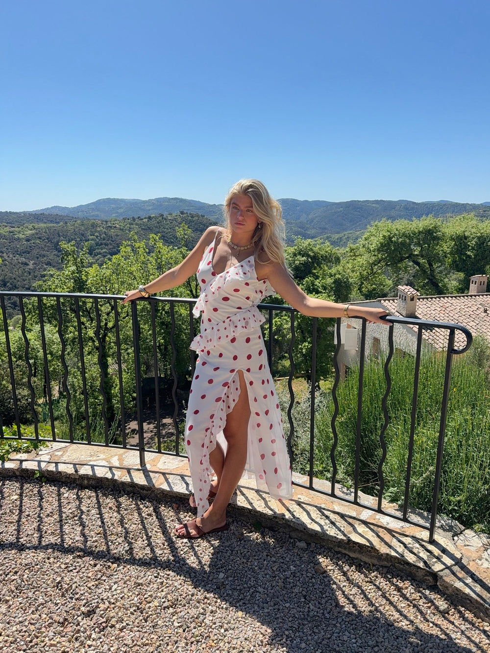 Lolana dress with polka dots – White/red