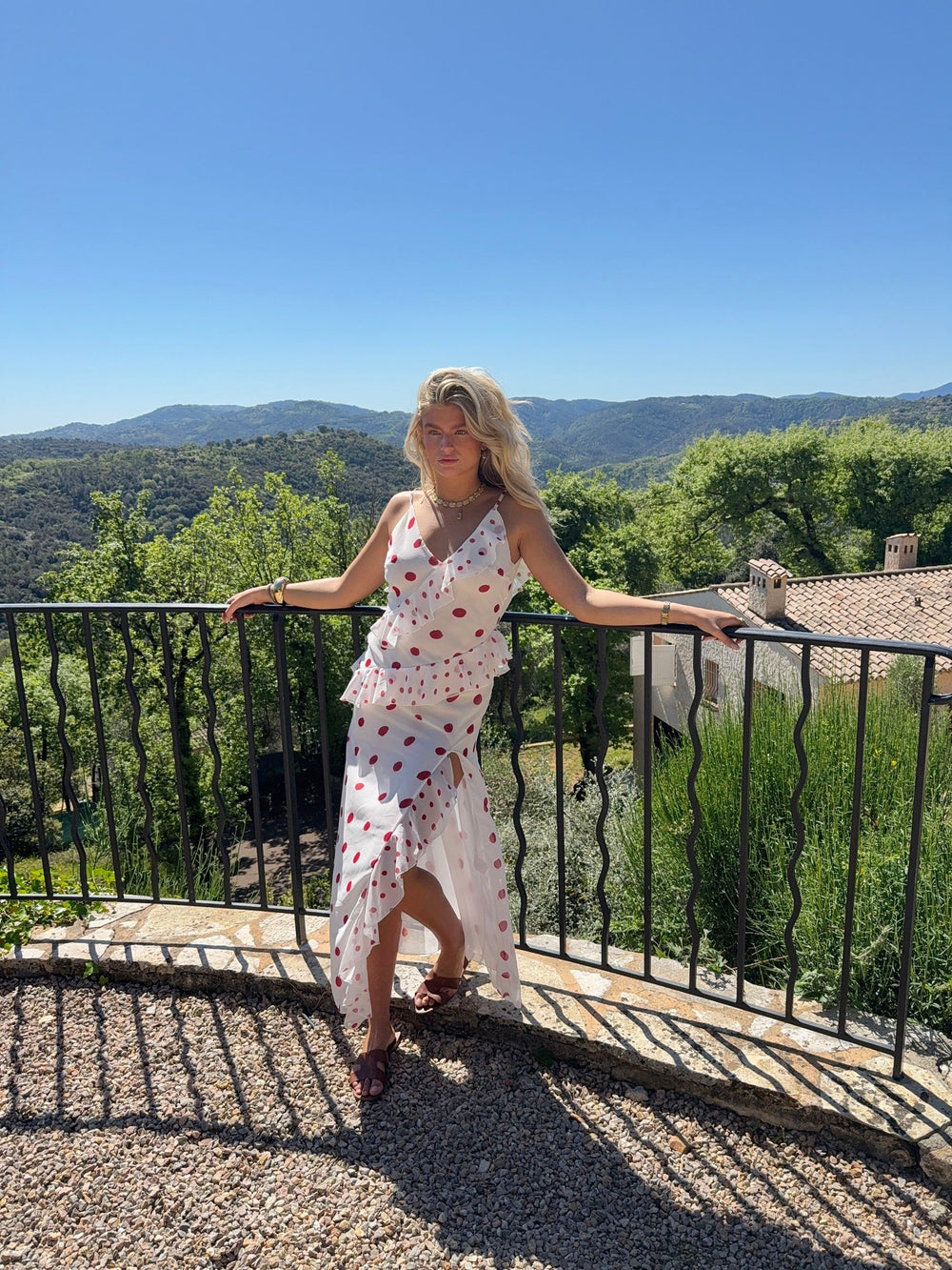 Lolana dress with polka dots – White/red