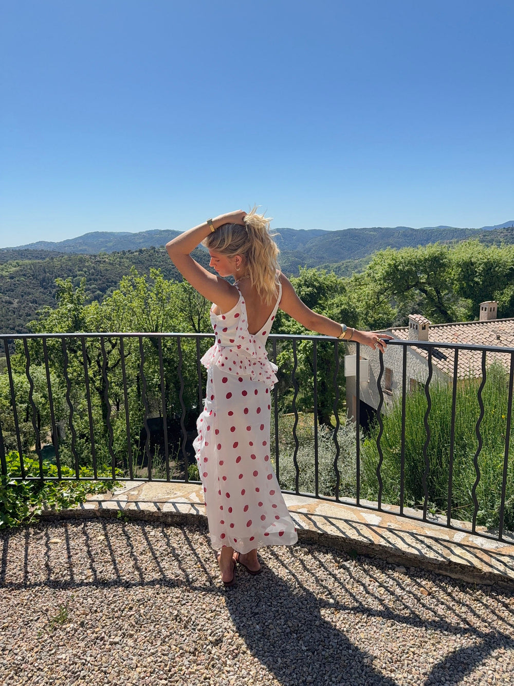 Lolana dress with polka dots – White/red