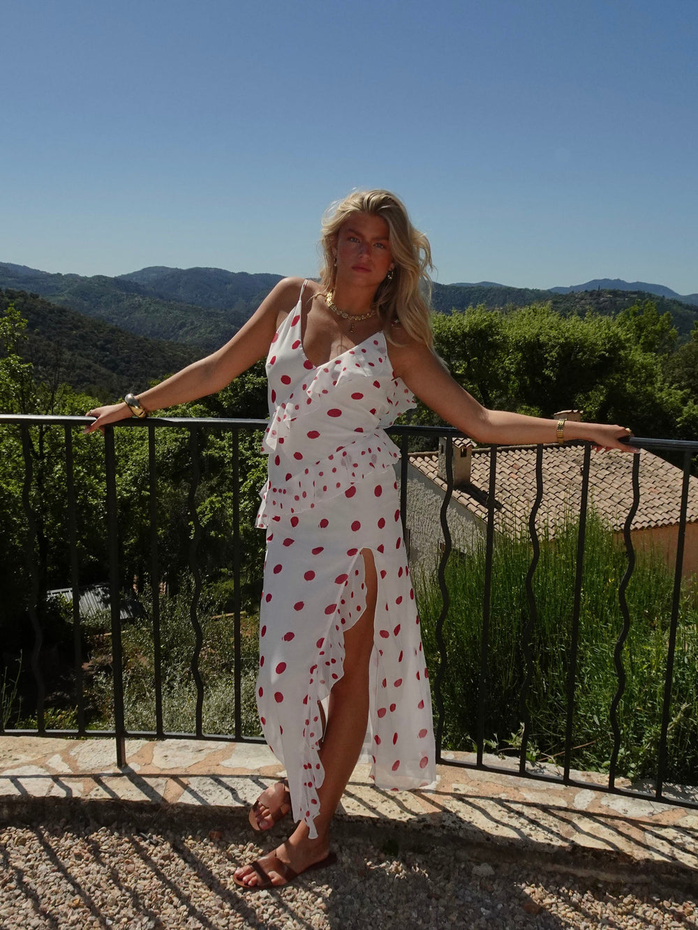 Lolana dress with polka dots – White/red