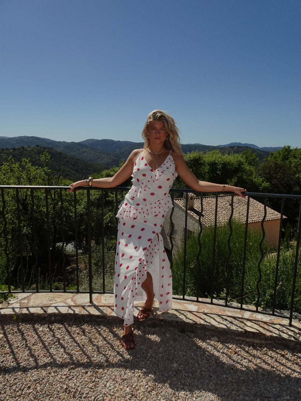 Lolana dress with polka dots – White/red