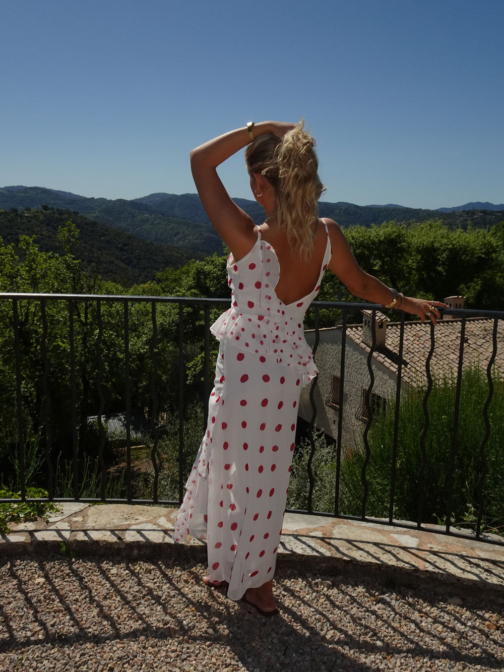 Lolana dress with polka dots – White/red