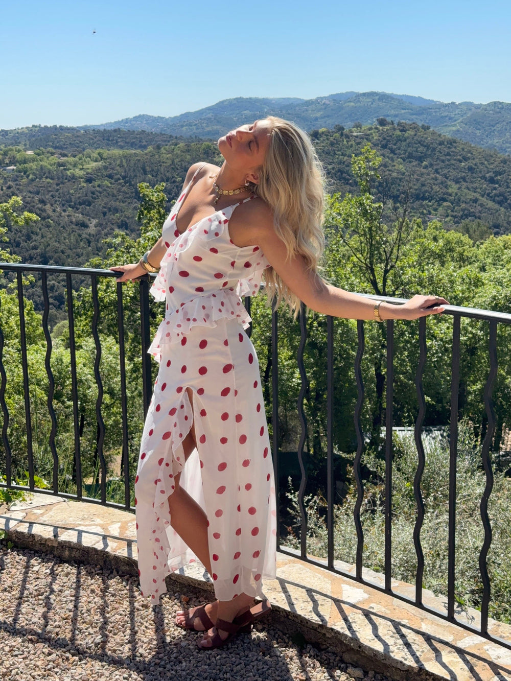 Lolana dress with polka dots – White/red