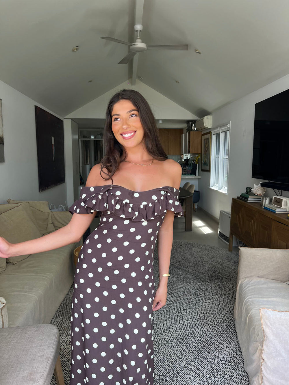 Luna dress with polka dots - Brown/yellow