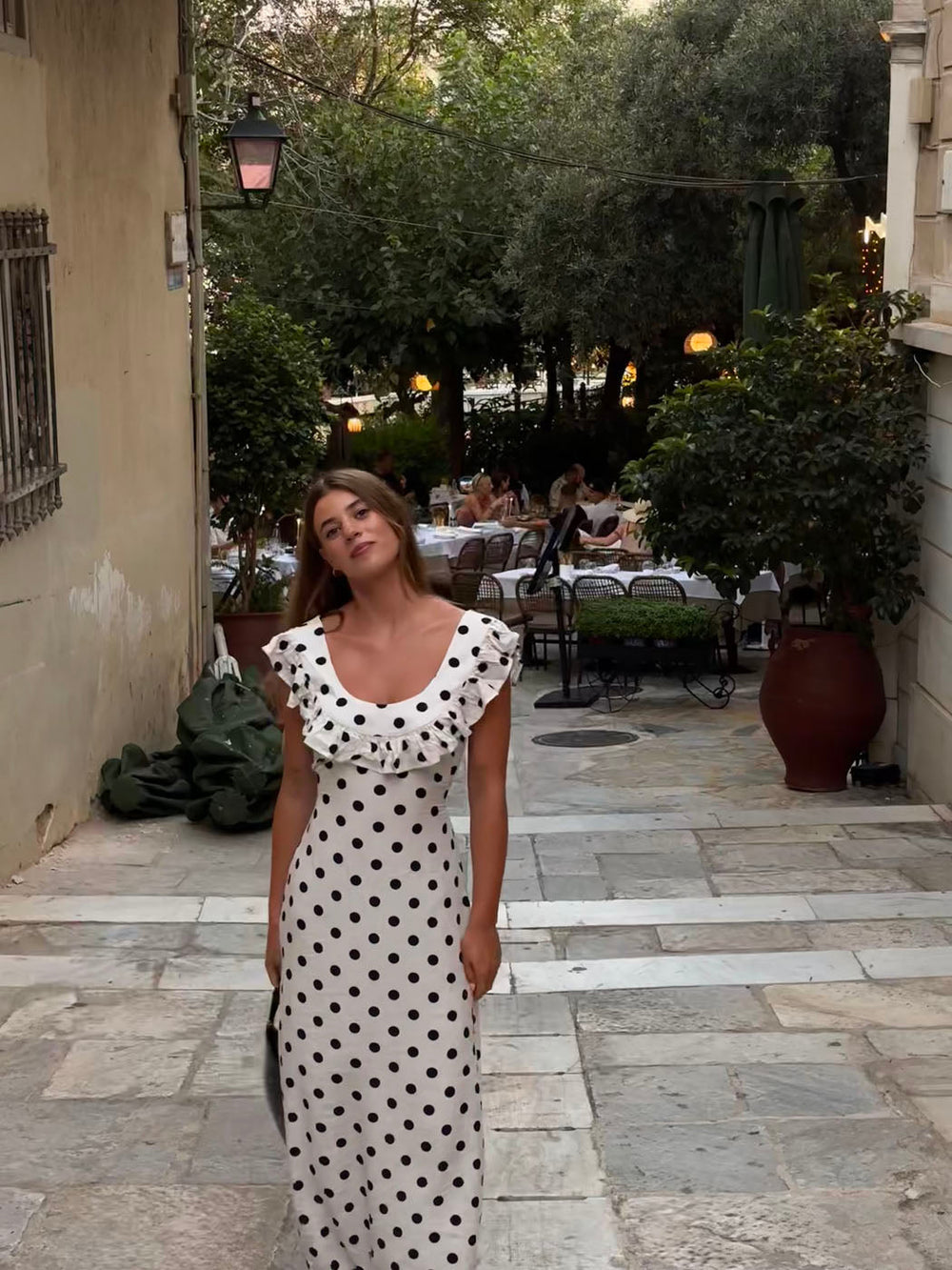Luna dress with polka dots - Off White/black
