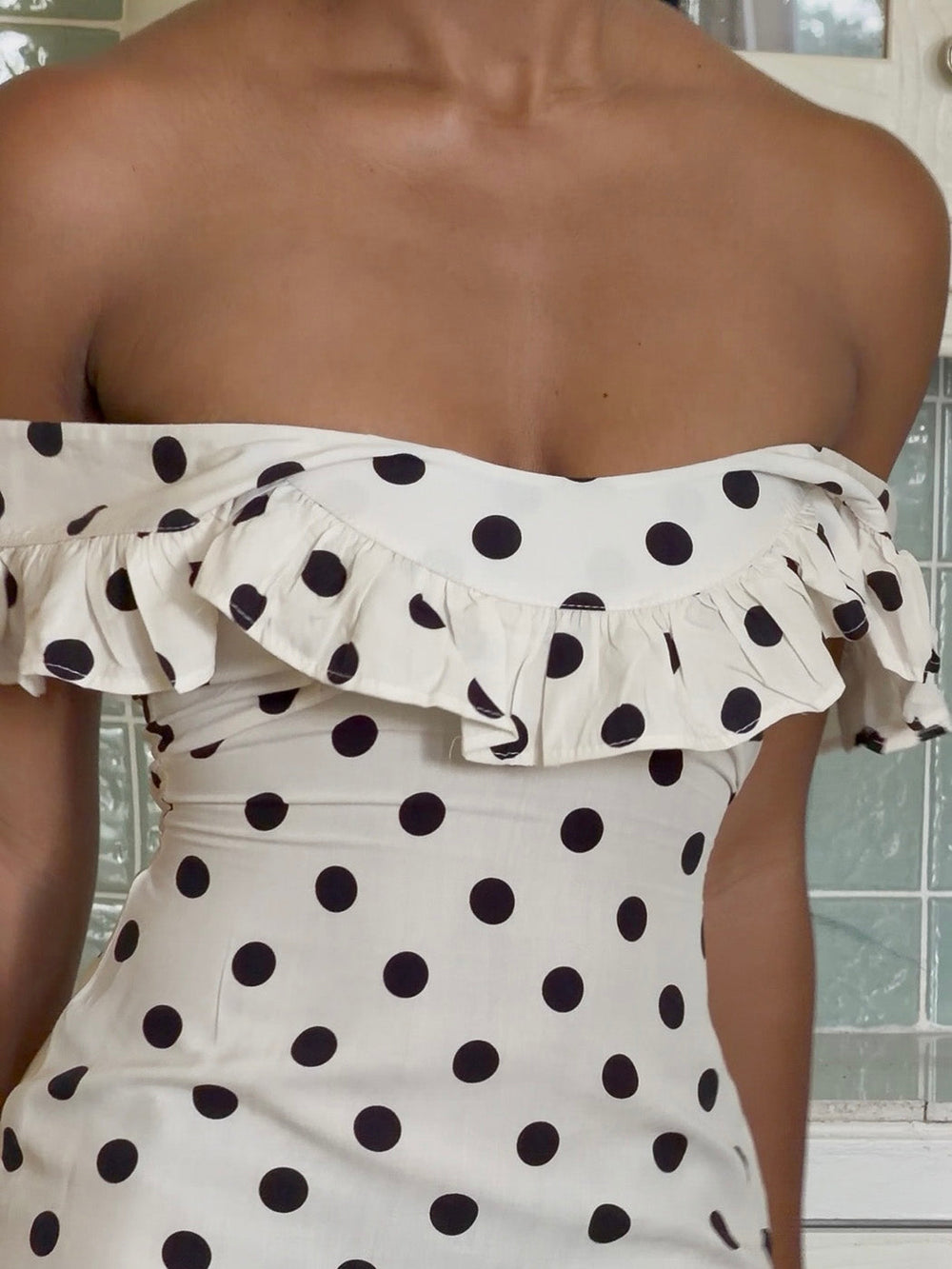 Luna dress with polka dots - Off White/black