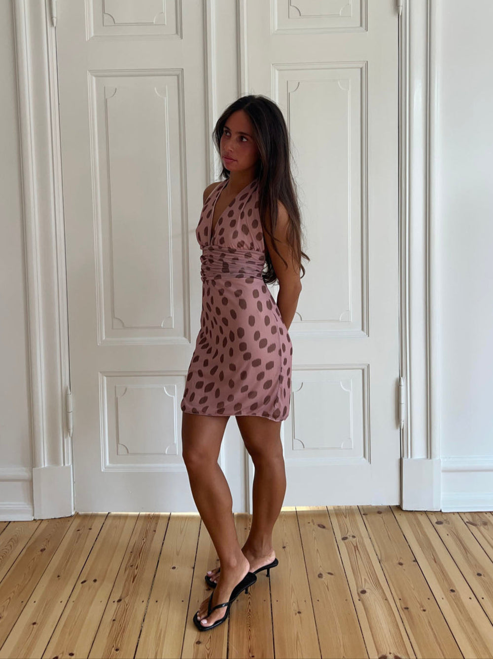 Benita dress with dots – Pink/brown