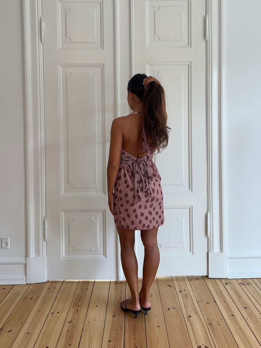 Benita dress with dots – Pink/brown