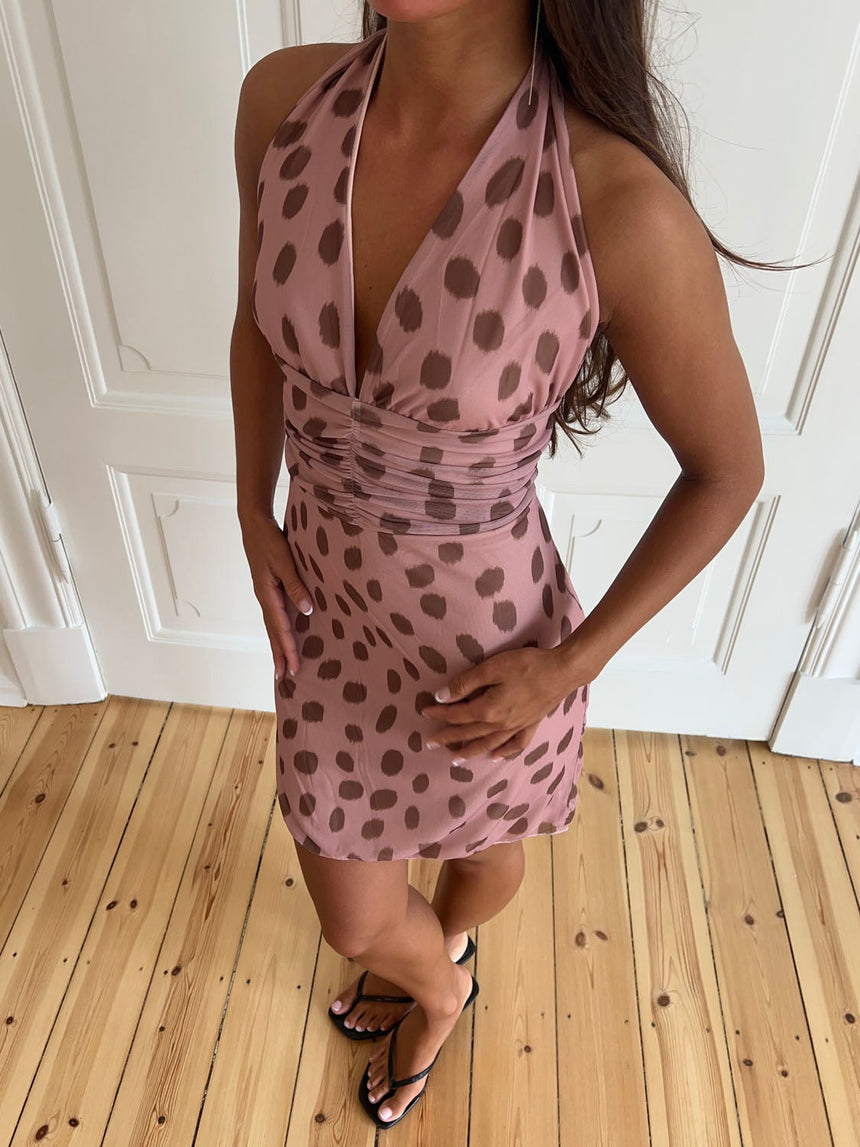 Benita dress with dots – Pink/brown