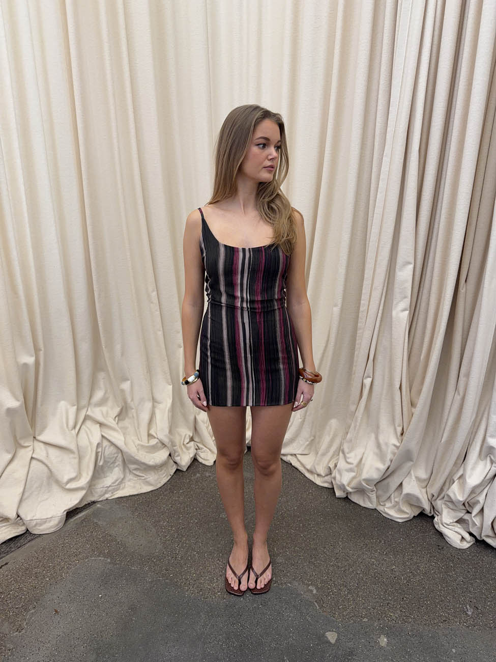 Jeslia dress with stripes - Black/bordeaux/beige