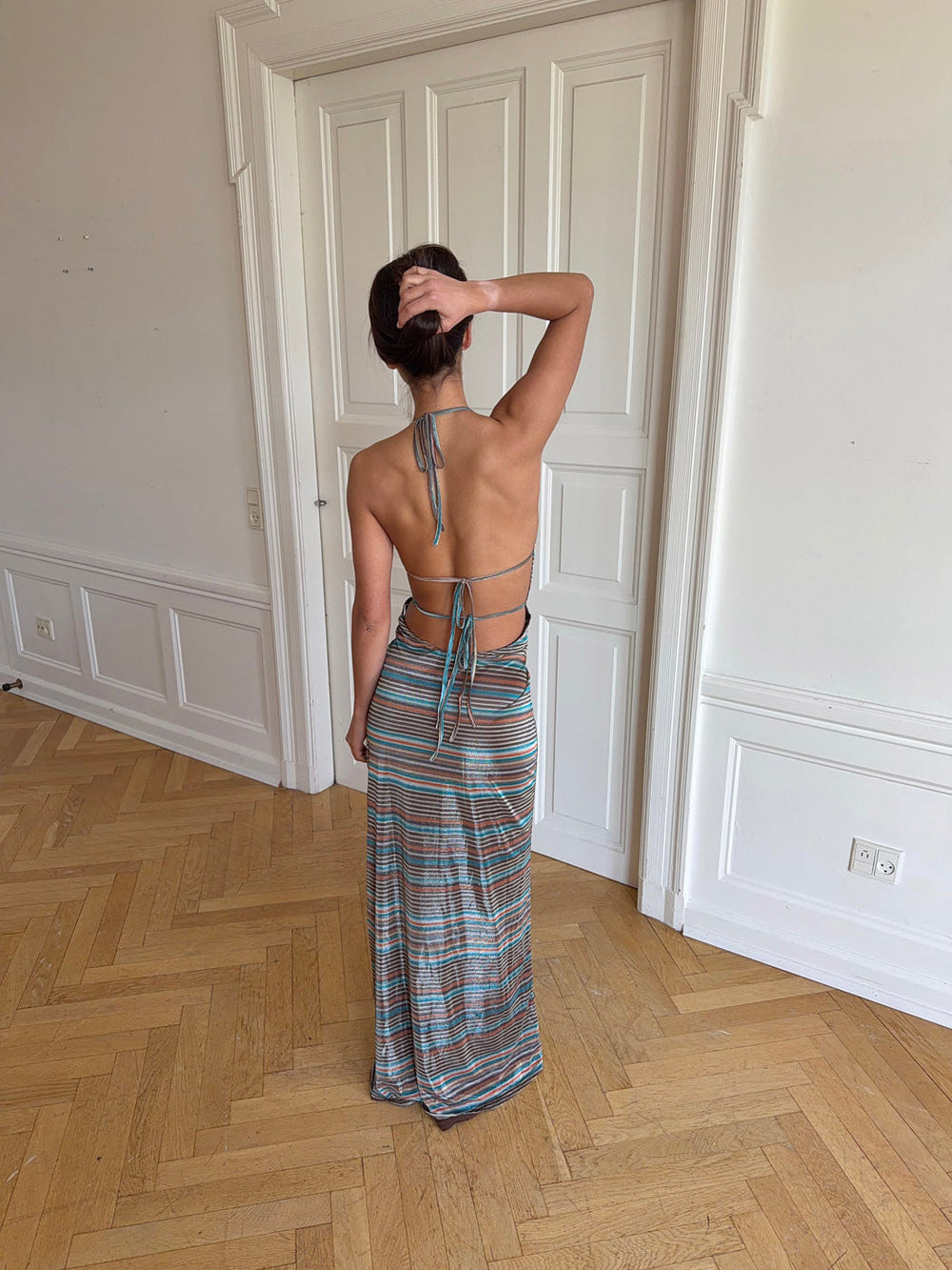 Lolu dress with stripes - Brown/blue/orange