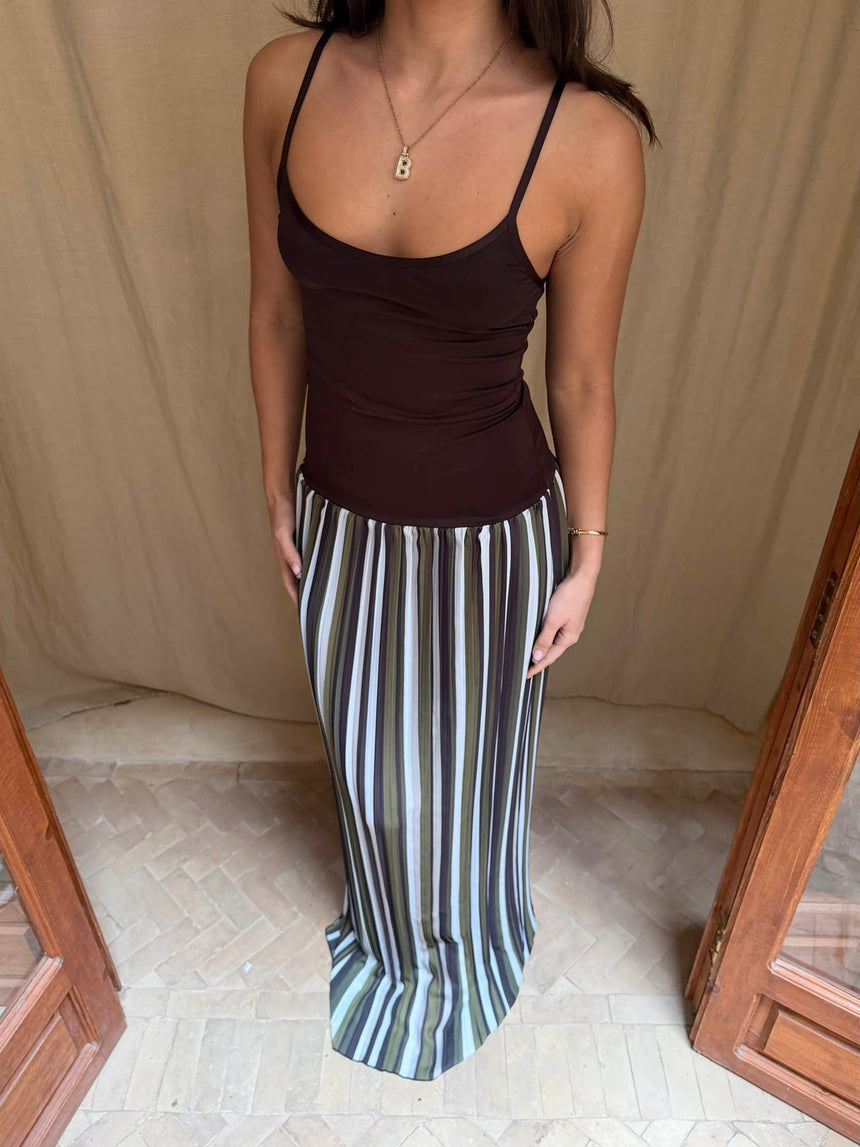 Nessa dress with stripes - Green/brown/white