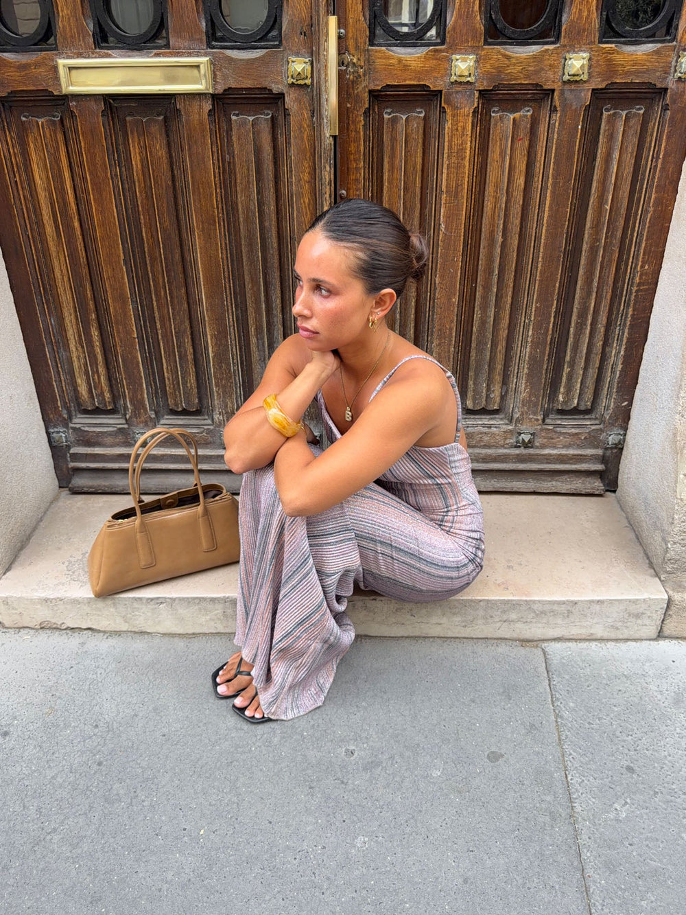 Evi kjole with stribes and glitter - Pink/brown